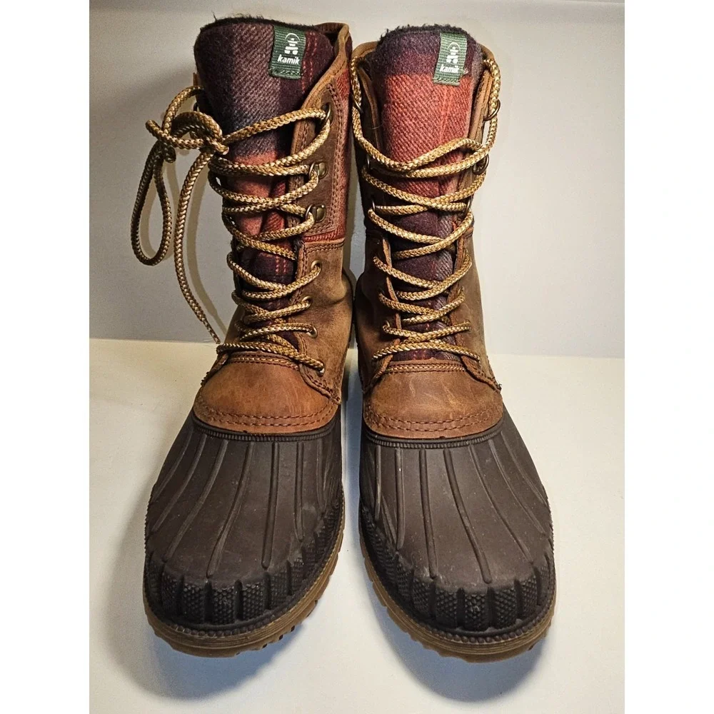 Kamik Sienna 2 Winter Duck Boots Women 8 Leather Rubber Lace Up Waterproof Brown